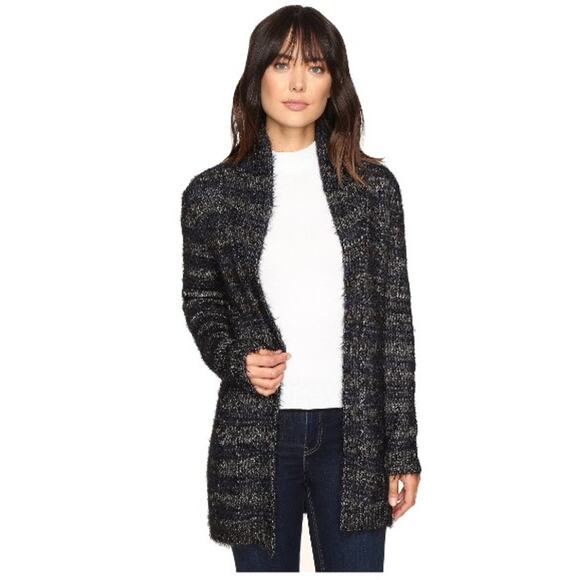 Lucky Brand Multi Shine Stripe Cardigan 7W51330 fuzzy knit striped M - Picture 5 of 5